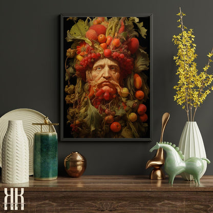 Fruits and Flowers Encircled Man Art Print