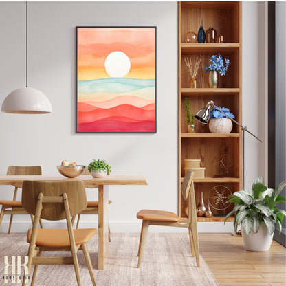 Minimalist Watercolour Sunset Mountain Art Print - 12