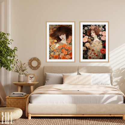 Abstract Flower Garden and Woman Portrait Art Print