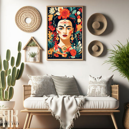 Floral Frida Kahlo Art Print