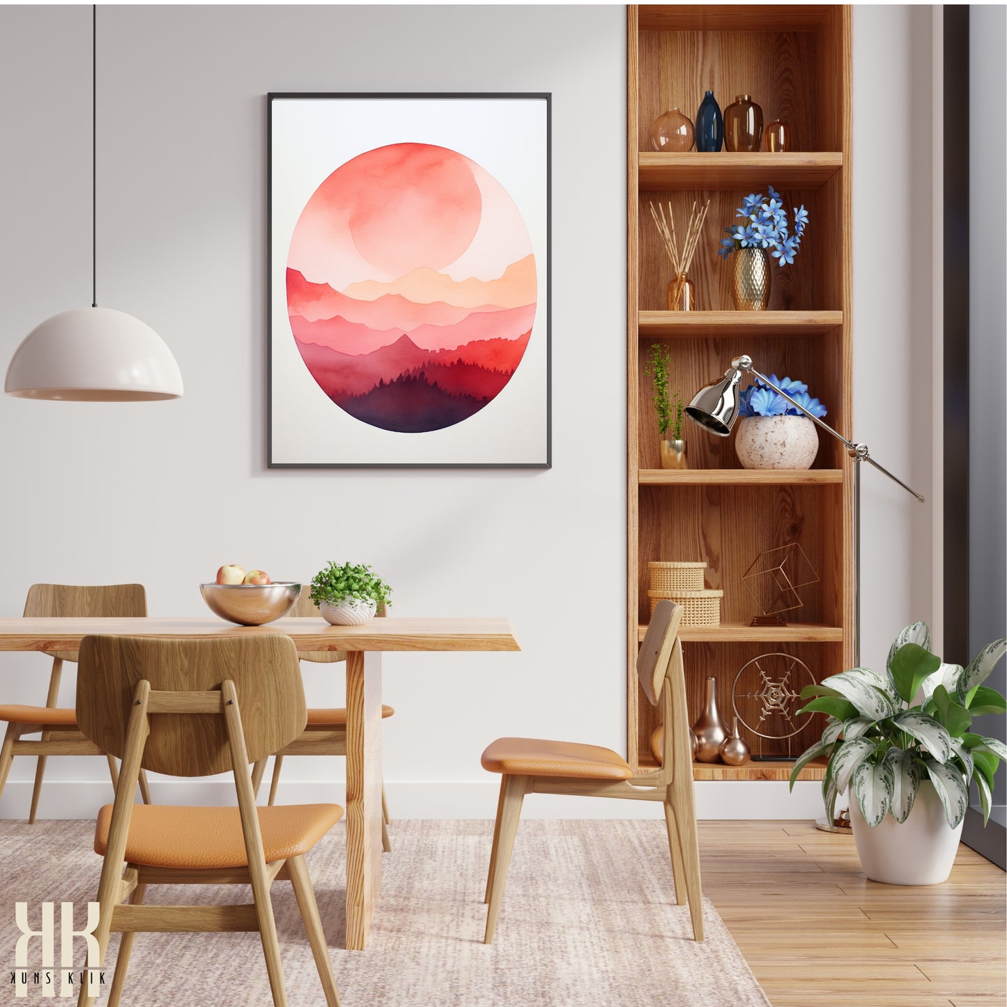 Minimalist Watercolour Sunset Mountain Art Print - 4