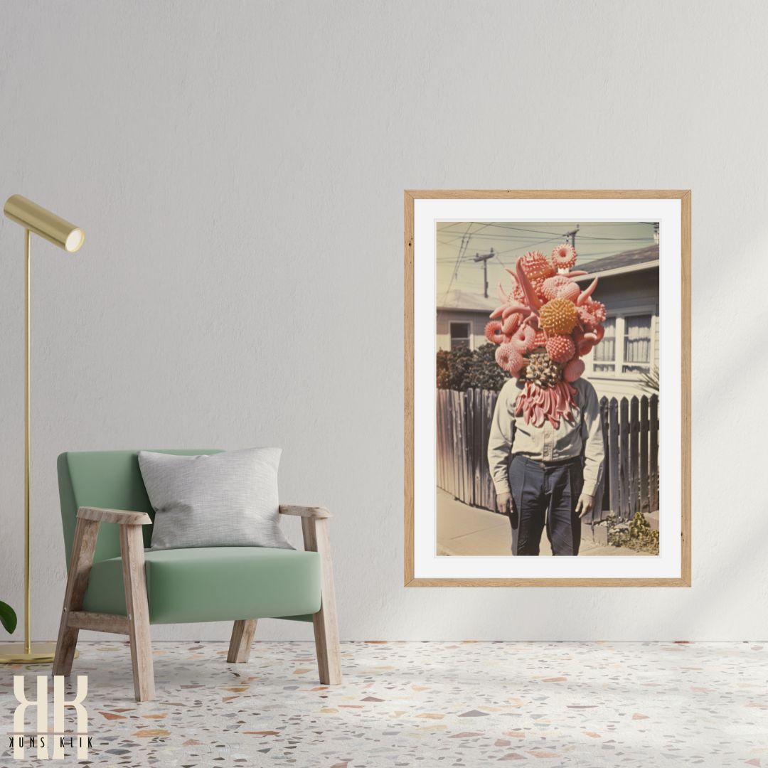 Surrealist Creature Portrait Art Print with Coral and Tentacles