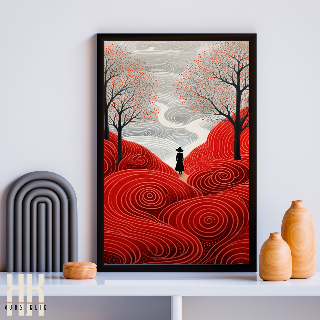 Minimalist Nature Art Print with Red Fields