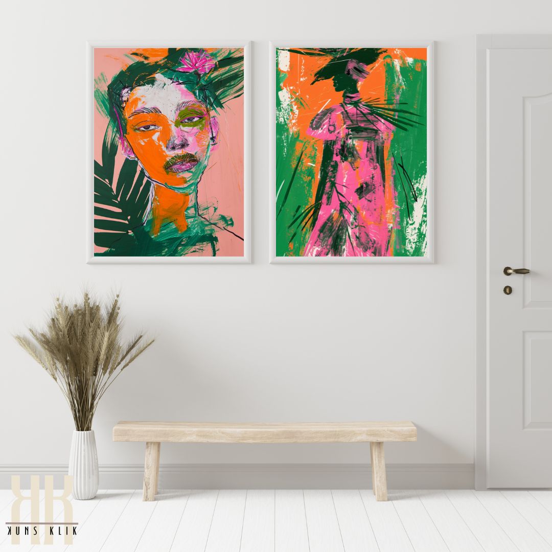 High Fashion Floral Art Print with Neon Colours