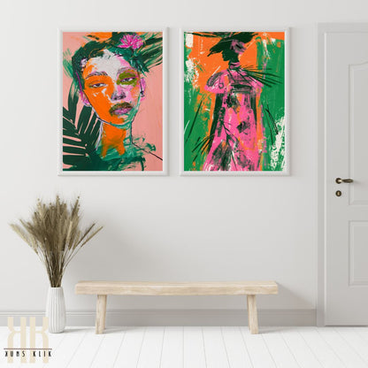 High Fashion Floral Art Print with Neon Colours