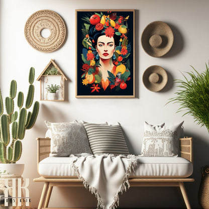 Vibrant Maximalist Frida Flower Crown Canvas