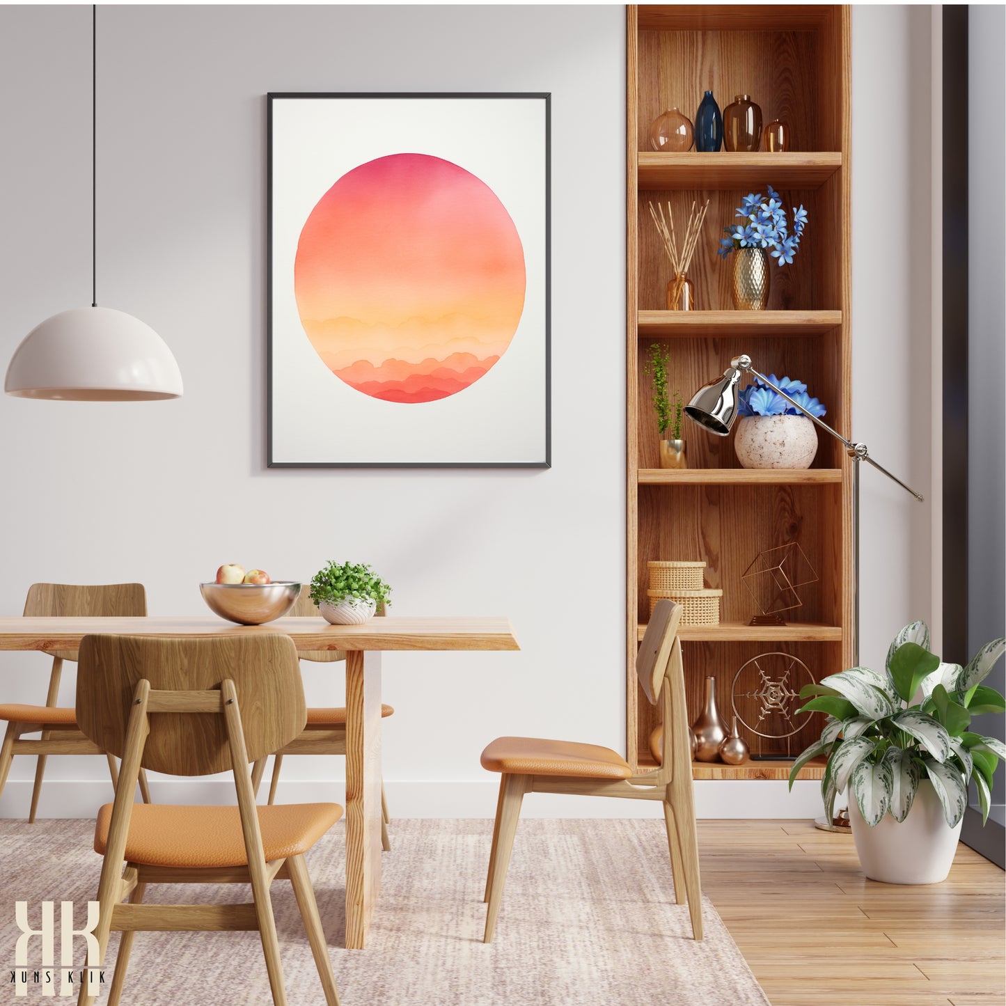 Minimalist Watercolour Sunset Mountain Art Print - 3