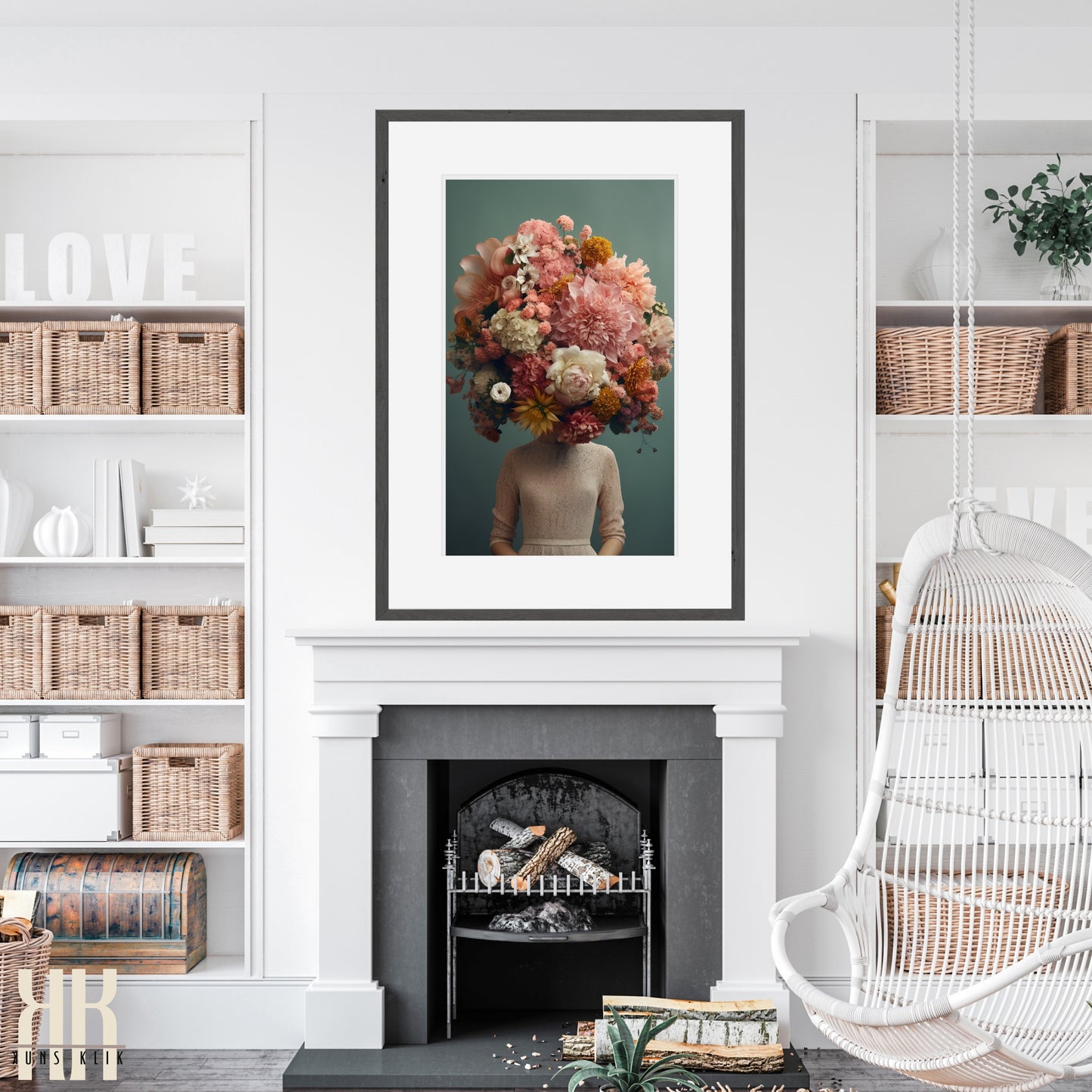 Woman Flower Bouquet Head Feminine Wall Art - 4