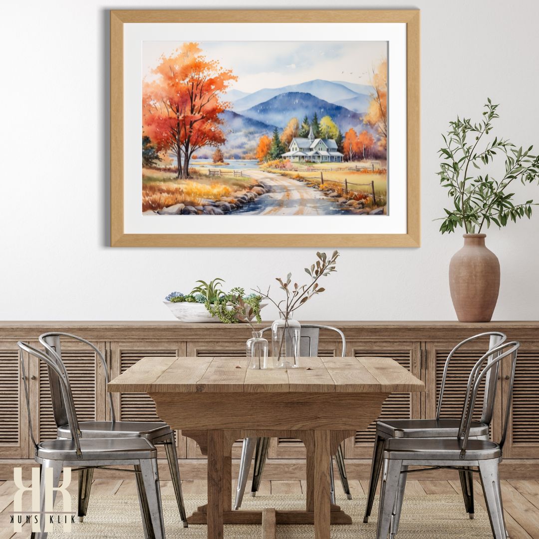 Charming Village Road in Fall Season Print