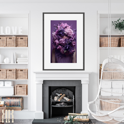 Woman Flower Bouquet Head Feminine Wall Art - Purple 1