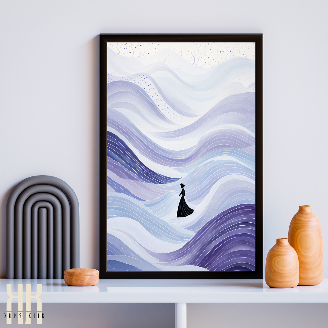 Layered Mountains and Ocean Waves Serene Wall Art Print