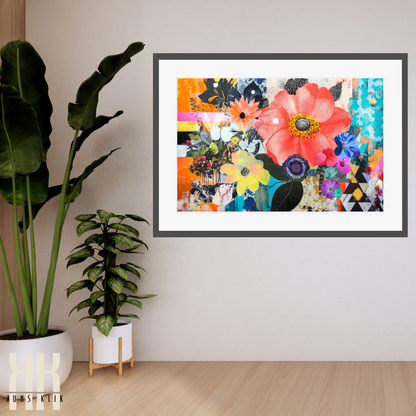 Abstract Boho Collage Print – Fashion Illustration with Bold Florals