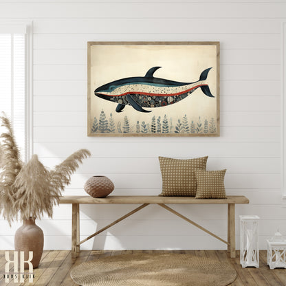 Scandinavian Whale Folk Art Print - 2