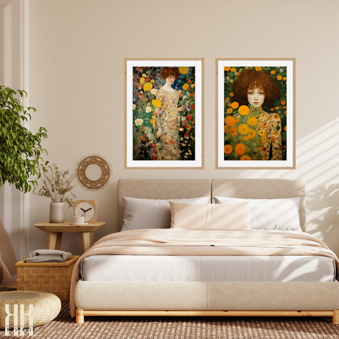 Large Art Print of Woman in Vibrant Flower Garden