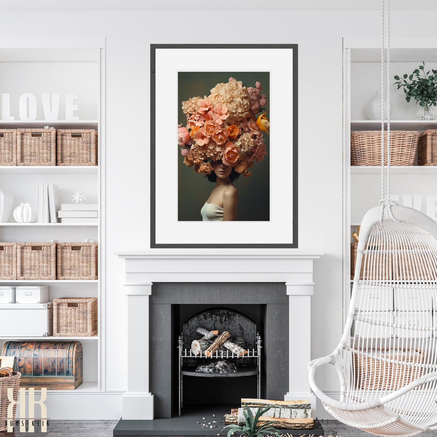 Woman Flower Bouquet Head Feminine Wall Art - 7