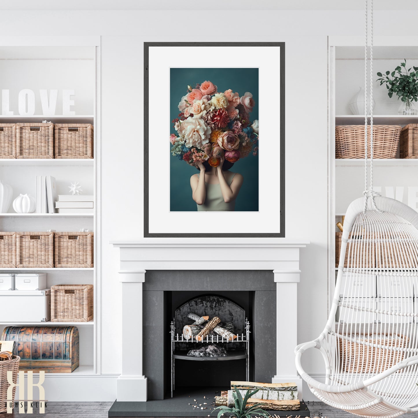 Woman Flower Bouquet Head Feminine Wall Art - 5