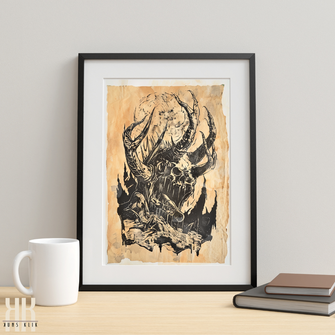 Strange Dark Creature Vintage Etching Wall Art