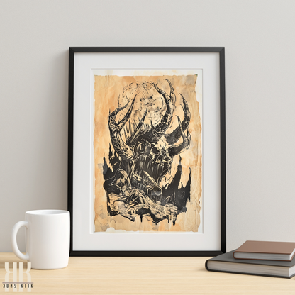 Strange Dark Creature Vintage Etching Wall Art