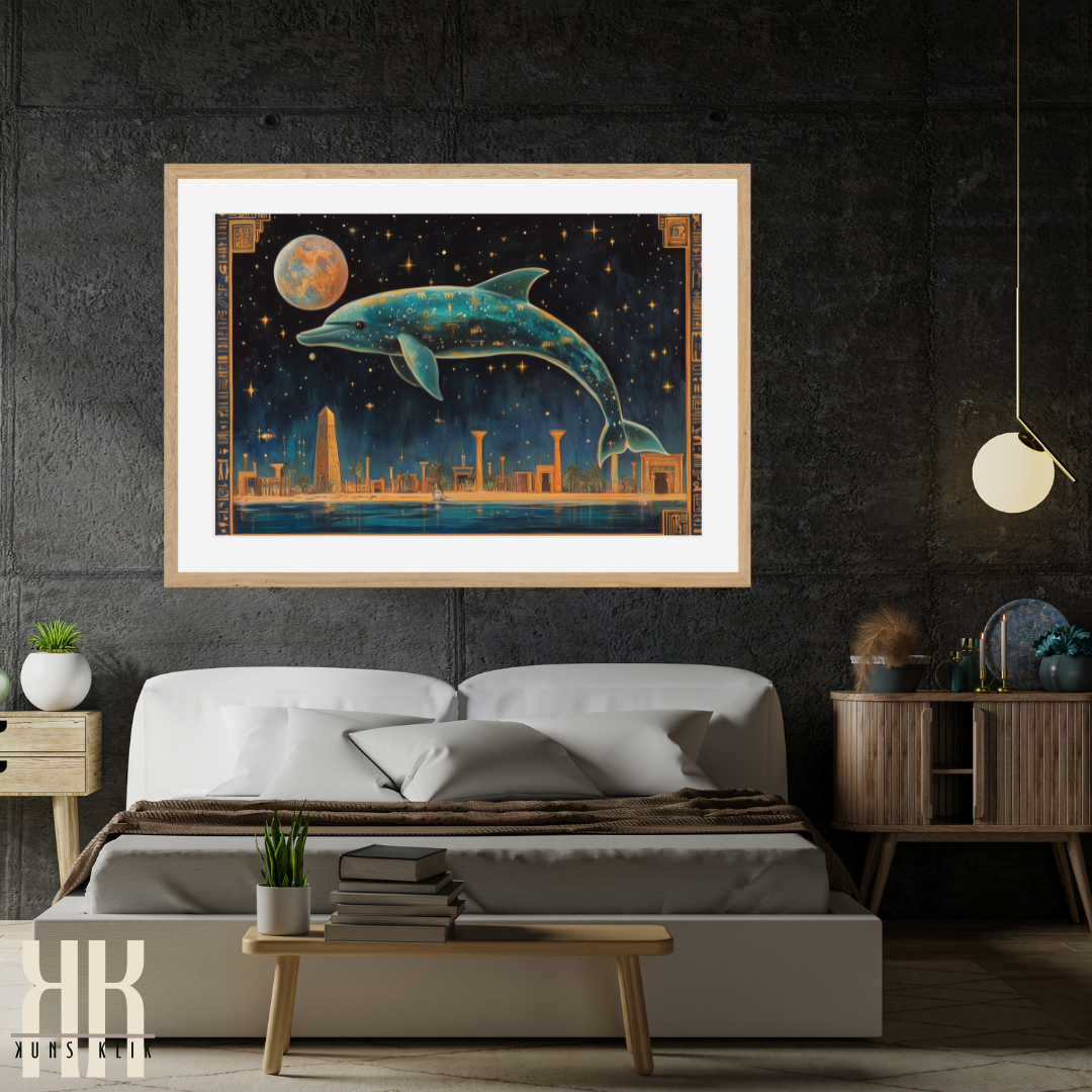 Celestial Dolphin and Ancient Egypt - Mystical Art Poster