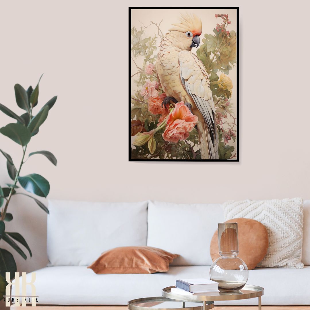 Pastel Colour Bird and Flower Wall Art Print