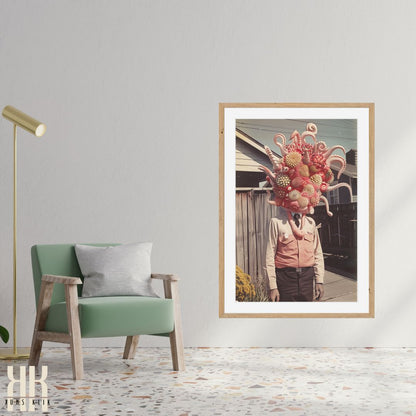 Unusual Surrealist Art Print of Tentacle Creature in Urban Scene