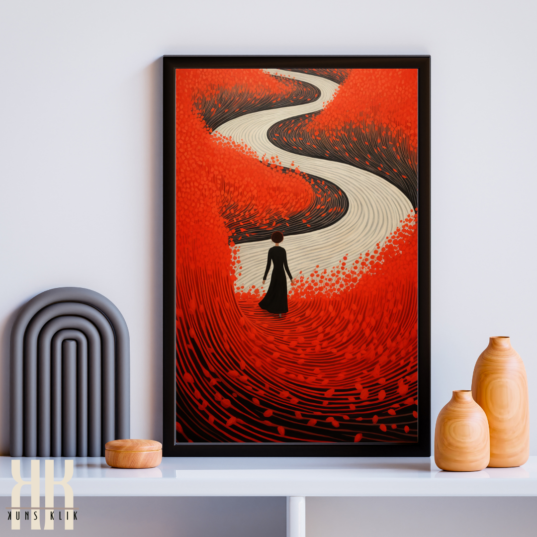 Modern Red Minimalist Path Artwork