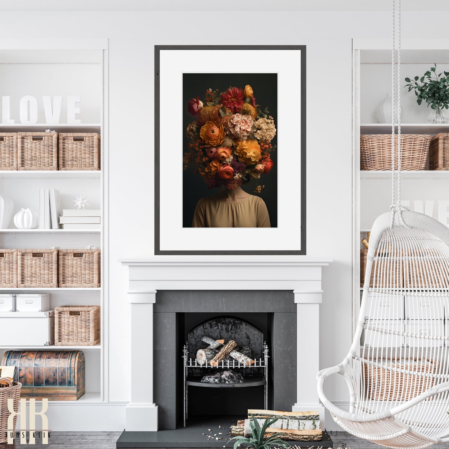 Woman Flower Bouquet Head Feminine Wall Art - 11