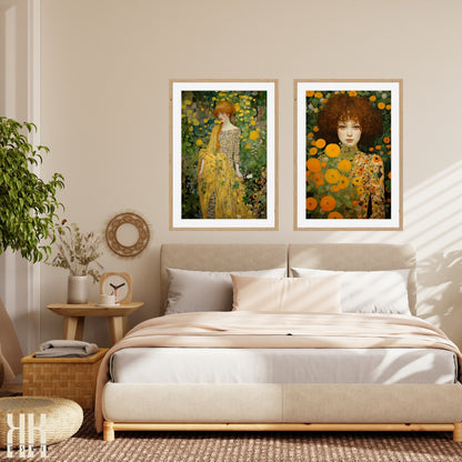 Gustav Klimt Inspired Floral Woman Canvas Wall Art