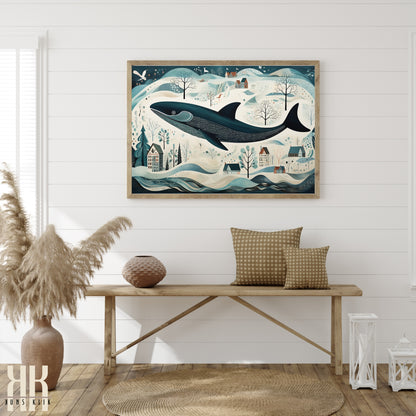 Scandinavian Whale Folk Art Print - 5