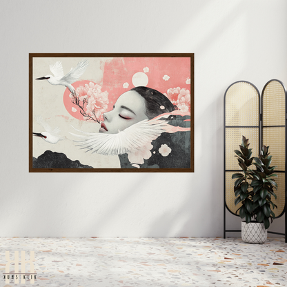 Japanese-Inspired Floral Portrait - Sophisticated Home Art