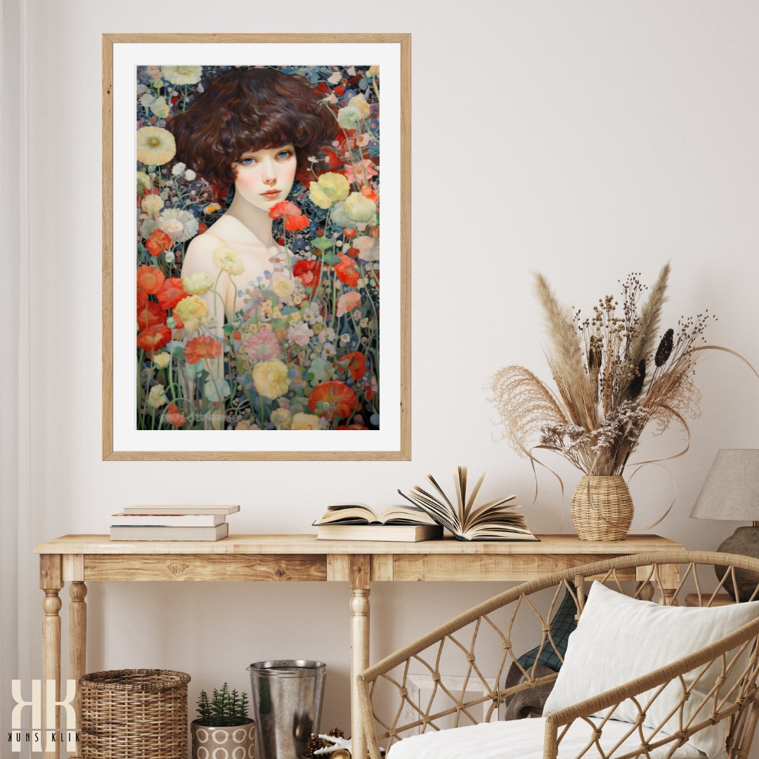 Floral Female Art Nouveau Portrait Wall Art