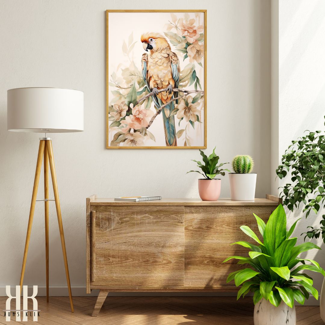 Beige and Pastel Vintage Parrot Wall Art