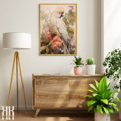 Pastel Colour Bird and Flower Wall Art Print