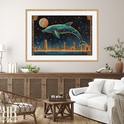 Celestial Dolphin and Ancient Egypt - Mystical Art Poster