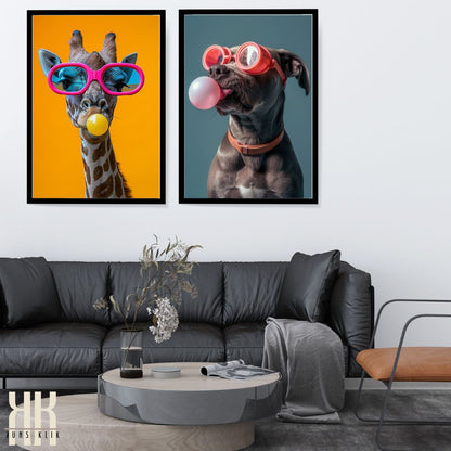 Anthropomorphic Animal Art Prints with Bubble Gum