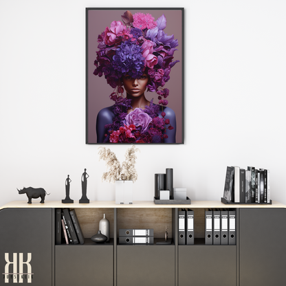 Woman Flower Bouquet Head Feminine Wall Art - Purple 6