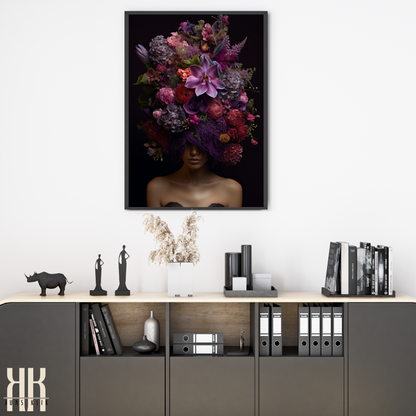 Woman Flower Bouquet Head Feminine Wall Art - Purple 10