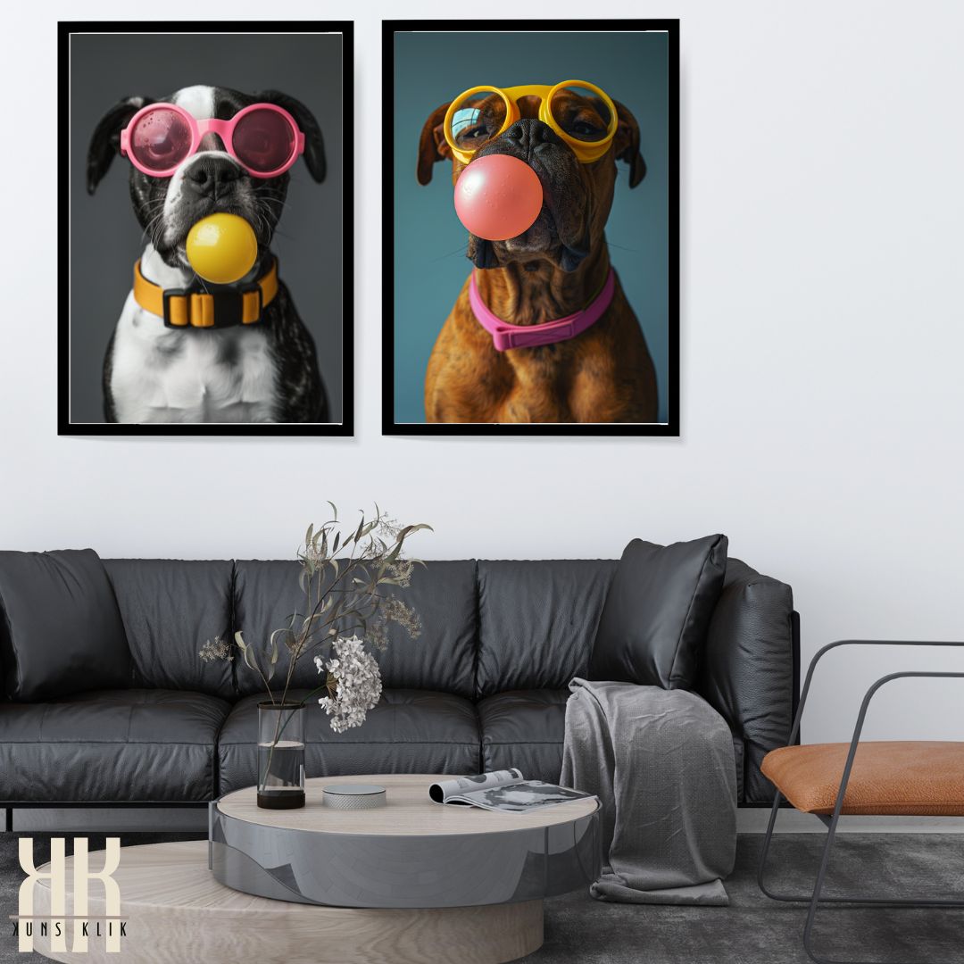 Dog Blowing Bubblegum Bubble Fun Art