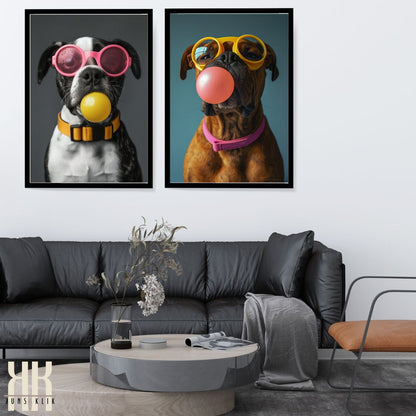 Dog Blowing Bubblegum Bubble Fun Art