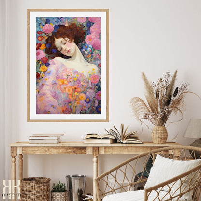 Romantic Woman in Blooming Garden Art Print