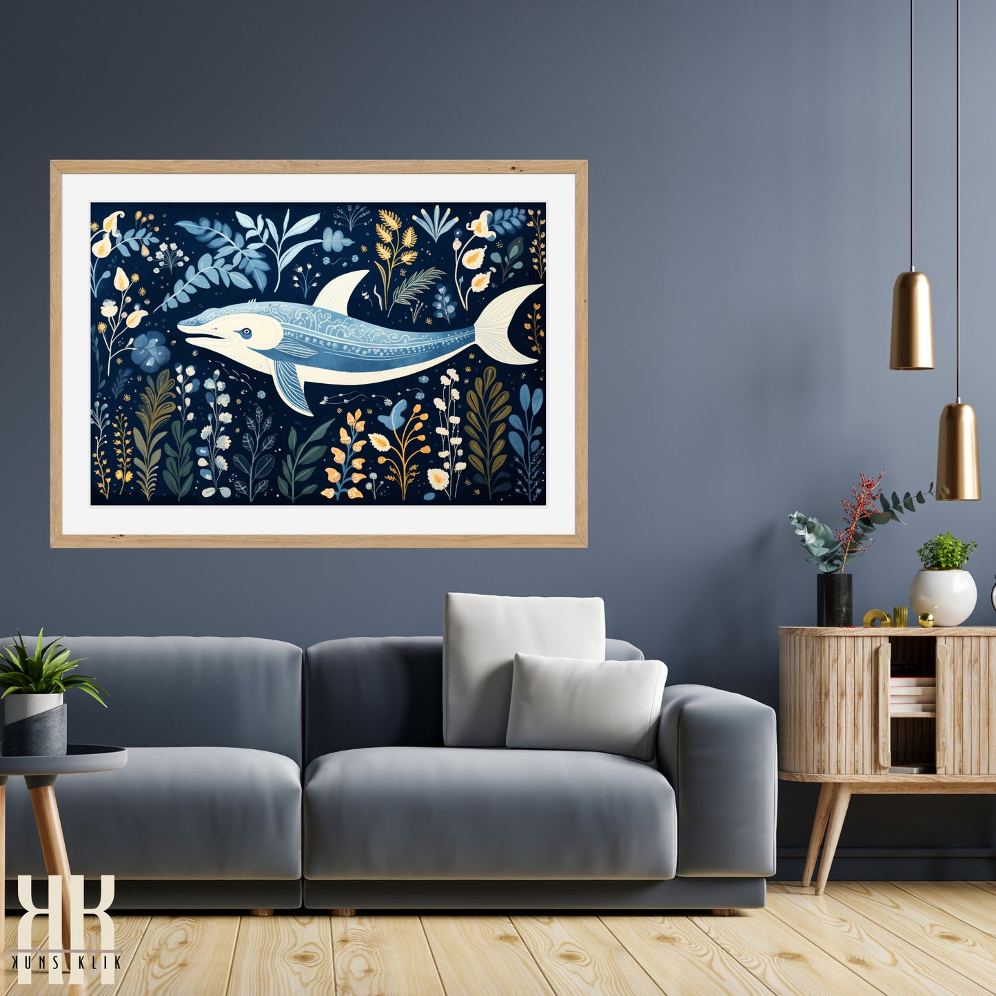 Scandinavian Whale Folk Art Print - 1