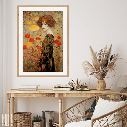 Vintage Style Woman in Floral Garden Art Print