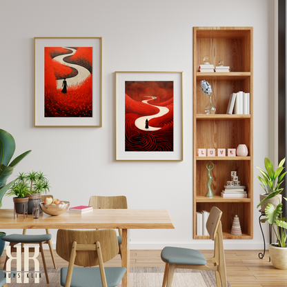 Modern Red Minimalist Path Artwork