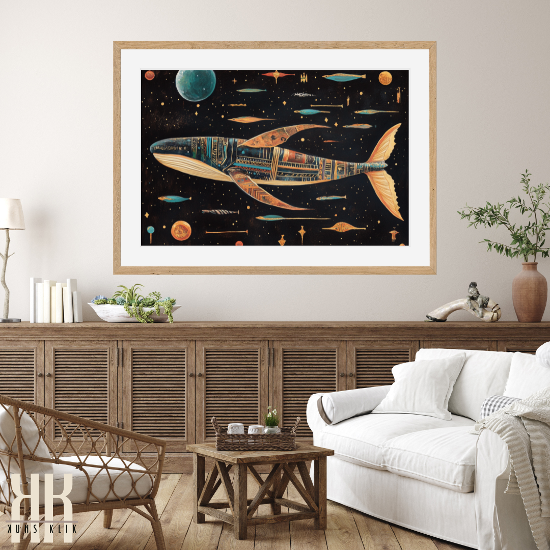 Gilded Space Whale Illustration - Ancient Egyptian Cosmic Art