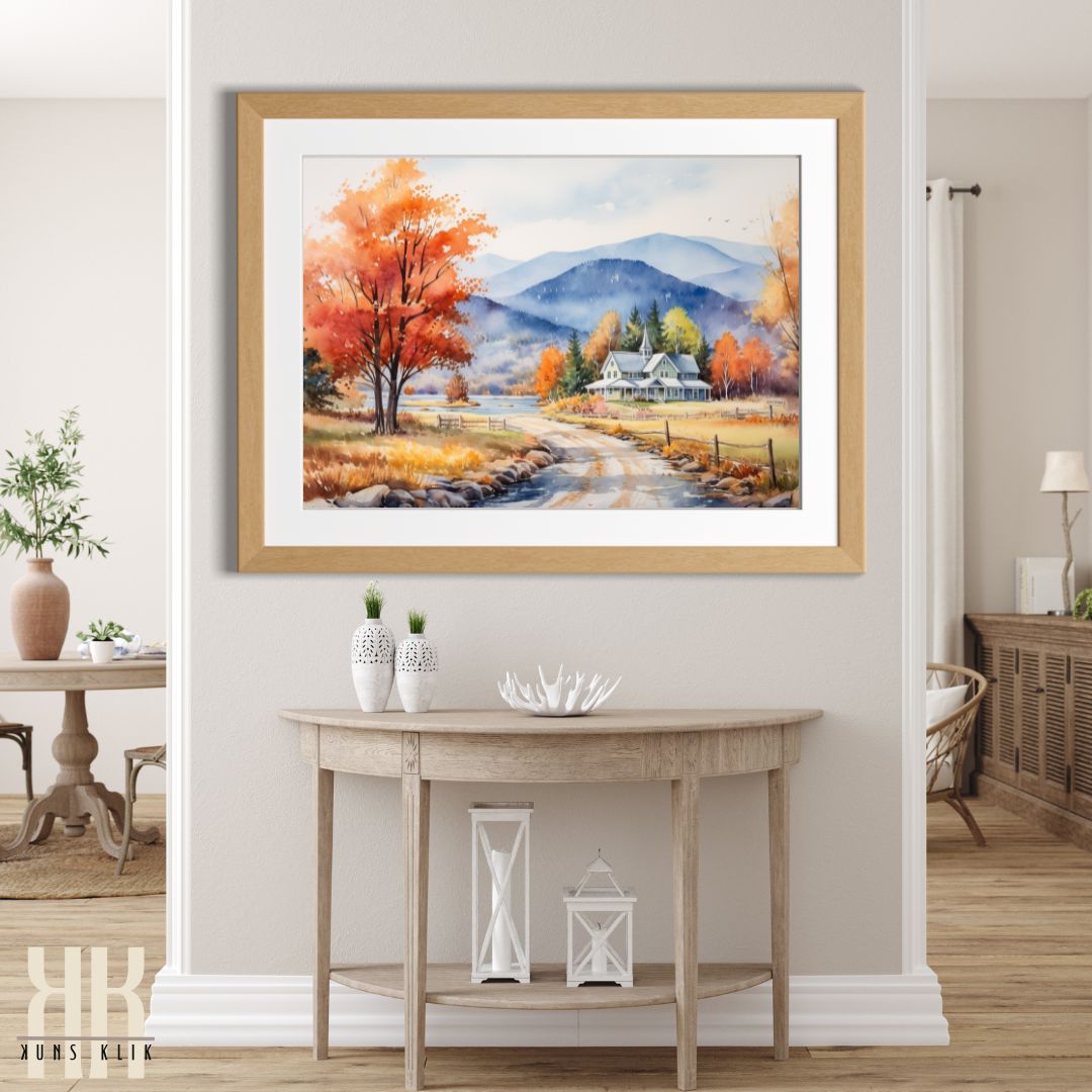 Charming Village Road in Fall Season Print