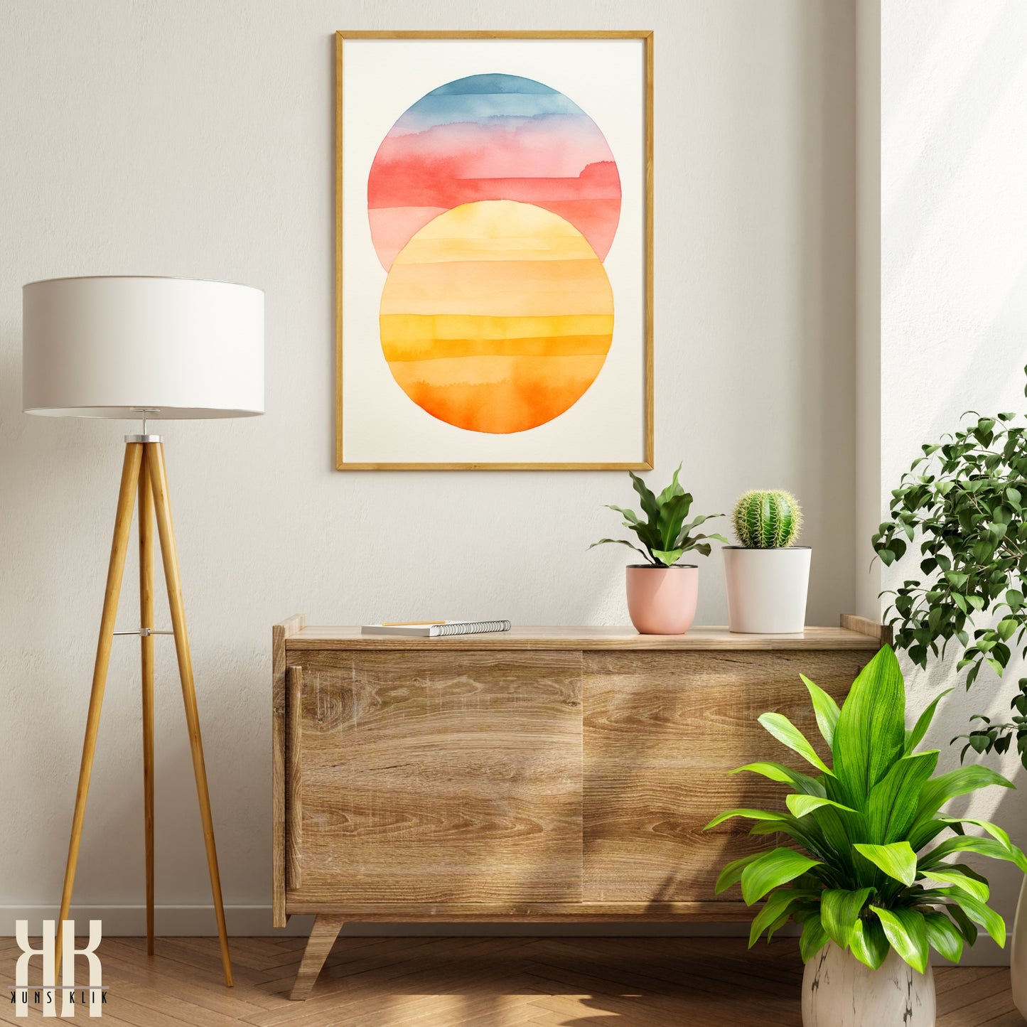 Minimalist Watercolour Sunset Mountain Art Print - 1