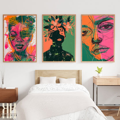 Bold Green and Pink Fashion Illustration Wall Art