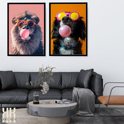 Cute Dog Blowing Bubble Gum Bubble Wall Art