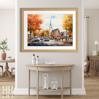 Charming Town Fall Scene Wall Art