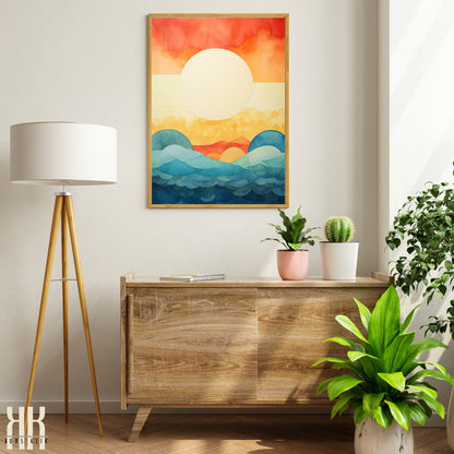 Minimalist Watercolour Sunset Mountain Art Print - 10